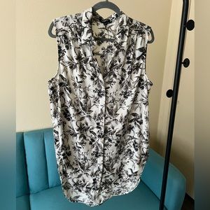 Express Sleeveless Pleated Shoulder Satin Tunic Blouse